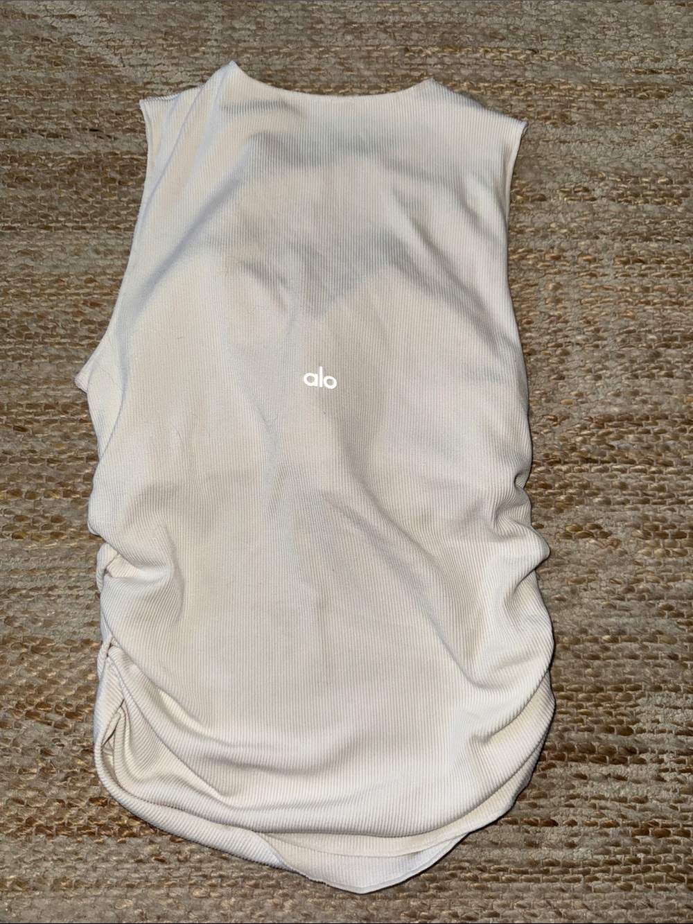 ALO Yoga White Ribbed Ruched Side Tank - Picture 2 of 8